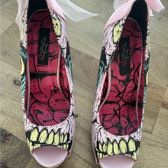 Iron Fist Women's Grave Dancer Platform Pump peep toe size 7 Zombie lace bow 6 - Picture 2 of 10